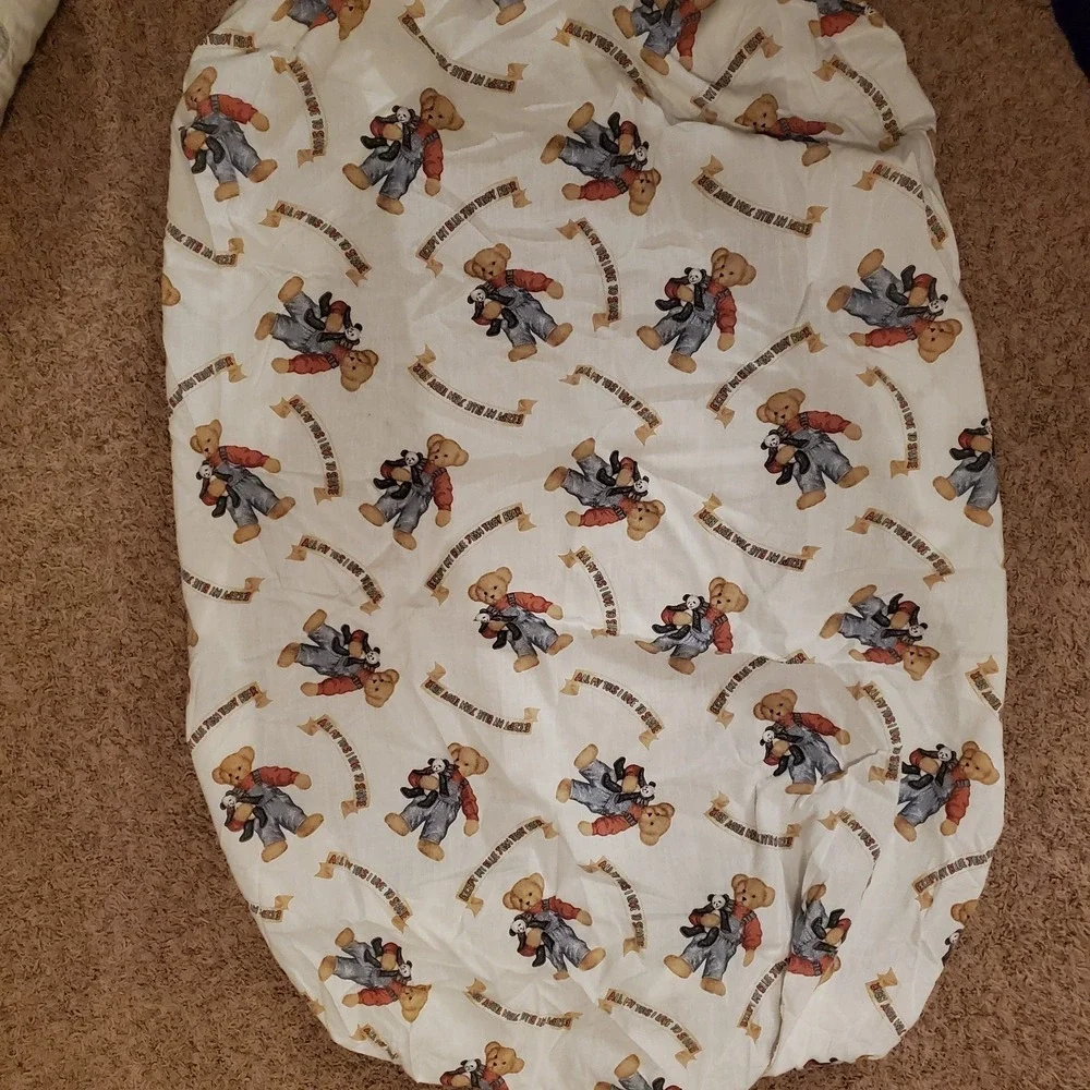 Quilted Blue Jean Teddy Bear Blocks Quilt Baby Blanket Wall Hanging‎ + Sheet